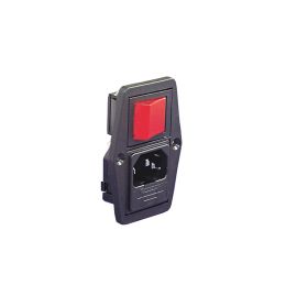 Vertical Power Entry Module 72.3mm Side Fixing Flange Mount C14 Cold Condition Inlet Integral Twin Fused (PF0033) 2.8mm Tab Termination A0420 Filter (4A PS26/A L/C v2) Double Contact Illuminated Switch Green