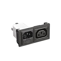 Horizontal Power Entry Module 79.5mm C14 Cold Condition Inlet + Sheet F Shuttered Outlet Integral Twin Fused (PF0033+PX0783) 6.3mm Tab Termination A0420 Filter (4A PS26/A L/C v2)