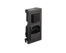 Vertical Power Entry Module 72.3mm C14 Cold Condition Inlet Integral Twin Fused (PF0033) 2.8mm Tab Termination A0420 Filter (4A PS26/A L/C v2) Double Contact Illuminated Switch Green