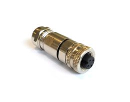 M12 Series D Code Brass Nickel Plated PG9 Flex Body 4 Contact Socket