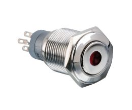 Stainless Steel Illuminated Momentary Action Push Button Switch MP0045/1D1-MP0045/1D2-MP0045/1E1-MP0045/1E2 Series 12V DC Green LED Dot Solder Tag Termination