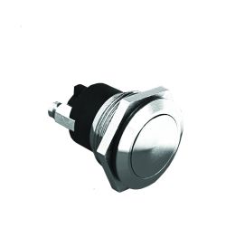 Brass Chrome Plated Low Profile Vandal Resistant Push Button Switch S.P. Push To Make Momentary Action 21.5mm Diameter IP68 Sealed