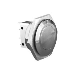 Brass Chrome Plated Low Profile Vandal Resistant Push Button Switch S.P.C.O. Momentary Action (Microswitch) 27.8mm Diameter IP66 Sealed