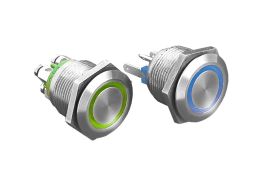 Stainless Steel Vandal Resistant Illuminated IP66 Push Button Switch MPI002 Series White LED Ring (No Resistor) Solder Tag Termination