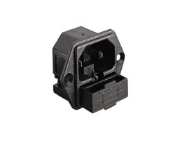 IEC Connector Flange Mount Fused Inlet with Isolated Fuse Contacts 2 Pin PF0007 Series White 4.8mm Tab Termination EN60 320-1 Standard Sheet C18 Class II