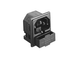 IEC Connector PCB Mount Snap Fit To Panel Fused Inlet PF0011 Series 3mm Panel Black PCB Spills Termination EN60 320-1 Standard Sheet C14 Class I