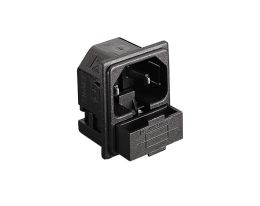 IEC Connector Snap Fit To Panel Fused Inlet 2 Pin PF0016 Series 3mm Panel Grey 2.8mm Solder Tag Termination EN60 320-1 Standard Sheet C18 Class II