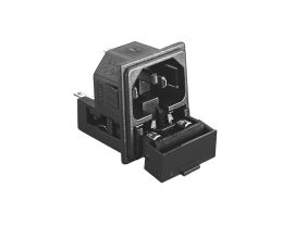 IEC Connector Snap Fit To Panel Twin Fused Inlet PF0033 Series 1.5mm Panel 4.8mm Tab Termination EN60 320-1 Standard Sheet C14 Class I