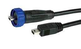 Fully Overmoulded USB Cable PX0444 Series USB Mini B Plug To Sealed Mini A Plug 3M Cable