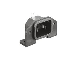 IEC Connector PCB Mount Flange Rear Mount Inlet PX0580 Series Grey No Cover PCB Spills/4.8mm Tab (Earth) Termination EN60 320-1 Standard Sheet C14 Class I