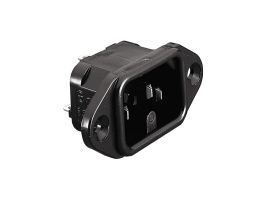 IEC Connector Flange Mount Inlet PX0590 Series Black 2.8mm Solder Tag Termination EN60 320-1 Standard Sheet C15 and C16 Class I
