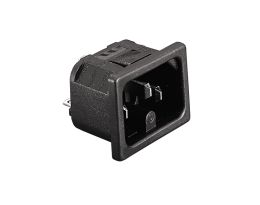 IEC Connector Snap Fit To Panel Inlet PX0595 Series 3mm Panel Grey 4.8mm Tab Termination EN60 320-1 Standard Sheet C15 and C16 Class I