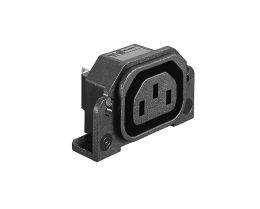 IEC Connector PCB Mount Flange Rear Mount Outlet PX0675 Series Black No Cover PCB Spills Termination EN60 320-2-2 Standard Sheet F Class I
