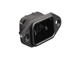 IEC Connector Flange Mount Inlet 2 Pin PX0690 Series Grey 4.8mm Tab Termination EN60 320-1 Standard Sheet C18 Class II