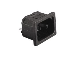 IEC Connector Snap Fit To Panel Inlet 2 Pin PX0691 Series 3mm Panel Grey 2.8mm Solder Tag Termination EN60 320-1 Standard Sheet C18 Class II