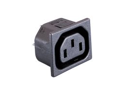 IEC Connector Snap Fit To Panel Outlet PX0695 Series 3mm Panel Grey 2.8mm Solder Tag Termination EN60 320-2-2 Standard Sheet F Class I