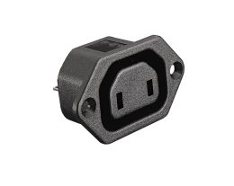 IEC Connector Flange Mount Outlet 2 Pin PX0705 Series White 6.3mm Tab Termination EN60 320-2-2 Standard Sheet H Class II