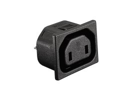 IEC Connector Snap Fit To Panel Outlet 2 Pin PX0725 Series 3mm Panel Black 6.3mm Tab Termination EN60 320-2-2 Standard Sheet H Class II