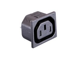 IEC Connector Snap Fit To Panel Shuttered Outlet PX0783 Series 3mm Panel White 6.3mm Tab Termination EN60 320-2-2 Standard Sheet F Class I