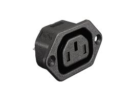 IEC Connector Flange Mount Shuttered Outlet PX0793 Series White 6.3mm Tab Termination EN60 320-2-2 Standard Sheet F Class I
