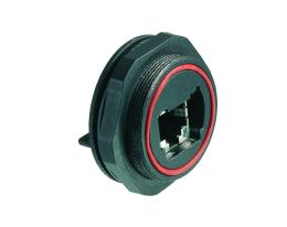 Rear Panel Mount Connector PX0839 Series CAT5e Shielded Socket Straight PCB Pins