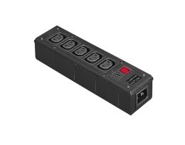 Box Style Rectangular IEC Distribution Unit PXD301 Series EN60320 Inlet 5 Shuttered Outlet Fused With Neon Indicator
