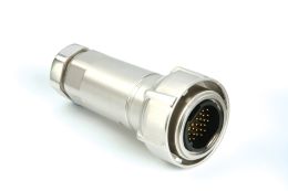 Flex Cable Connector PXM7010 Series 32 Contact Socket Crimp/Solder Termination (contacts available separately) 13mm-15mm Cable (Light Grey Gland) Metal Body With Braid Termination