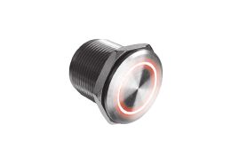 Stainless Steel Illuminated Flathead Piezo Switch MPZ Series 22mm Diameter Momentary Action IP68 IP69K Sealed Red illumination