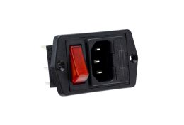 Vertical Power Entry Module 67.5mm Top Fixing Flange Mount C14 Cold Condition Inlet Integral Single Fused (PF0011) 6.3mm Tab Termination Unfiltered Single Contact Illuminated Switch Red