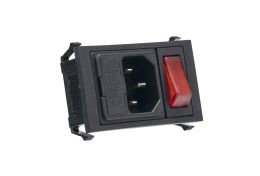 Vertical Power Entry Module 58.9mm C14 Cold Condition Inlet Integral Single Fused (PF0011) 6.3mm Tab Termination Unfiltered Single Contact Illuminated Switch Red