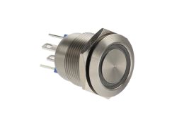 Stainless Steel Vandal Resistant Illuminated IP66 Push Button Switch MPI002 Series Blue LED Ring (No Resistor) 2.8mm Tab Termination