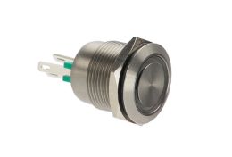 Stainless Steel Vandal Resistant Illuminated IP66 Push Button Switch MPI002 Series Green LED Ring (No Resistor) 2.8mm Tab Termination