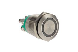 Stainless Steel Vandal Resistant Illuminated IP66 Push Button Switch MPI002 Series 24V Green LED Ring Screw Termination