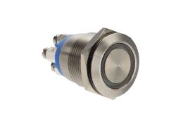 Stainless Steel Vandal Resistant Illuminated IP66 Push Button Switch MPI002 Series Blue LED Ring (No Resistor) Screw Termination
