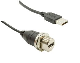 20 Series Metal Rear Panel Mount USB A Female to USB A Male Cable Assembly