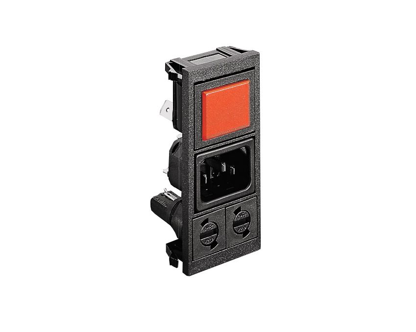Vertical Power Entry Module 78.7mm C14 Cold Condition Inlet (PX0575) 6.3mm  Tab Termination Unfiltered FX0359 Fuseholder Double Contact Illuminated 