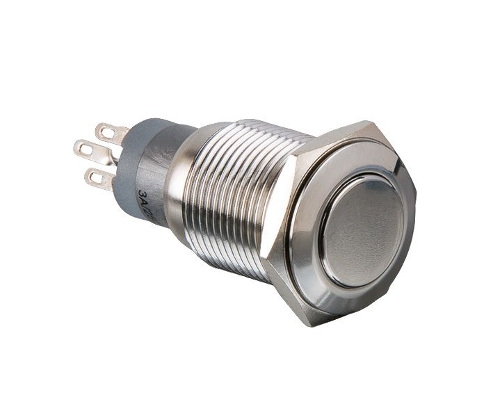 Satco 80-1368 On-Off Metal Push Switch - 6A 125V, 1-1/8" Bushing, 6" Leads, Nickel Finish